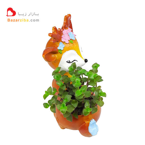 خرید گلدان فانتزی مدل آهو با گیاه آپارتمانی چمن عروس مدل کالیسیا در گلدانی خاص کوچک تزیینی و پلاستیکی با قیمت مناسب آنلاین